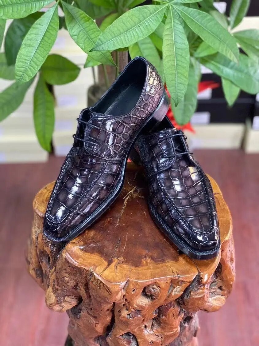 Spring/Summer 2022 Hand Dyed Crocodile Leather Shoes Men's Dress Shoes Lace Up Goodyear Wedding Shoes Boss Work Shoes Office