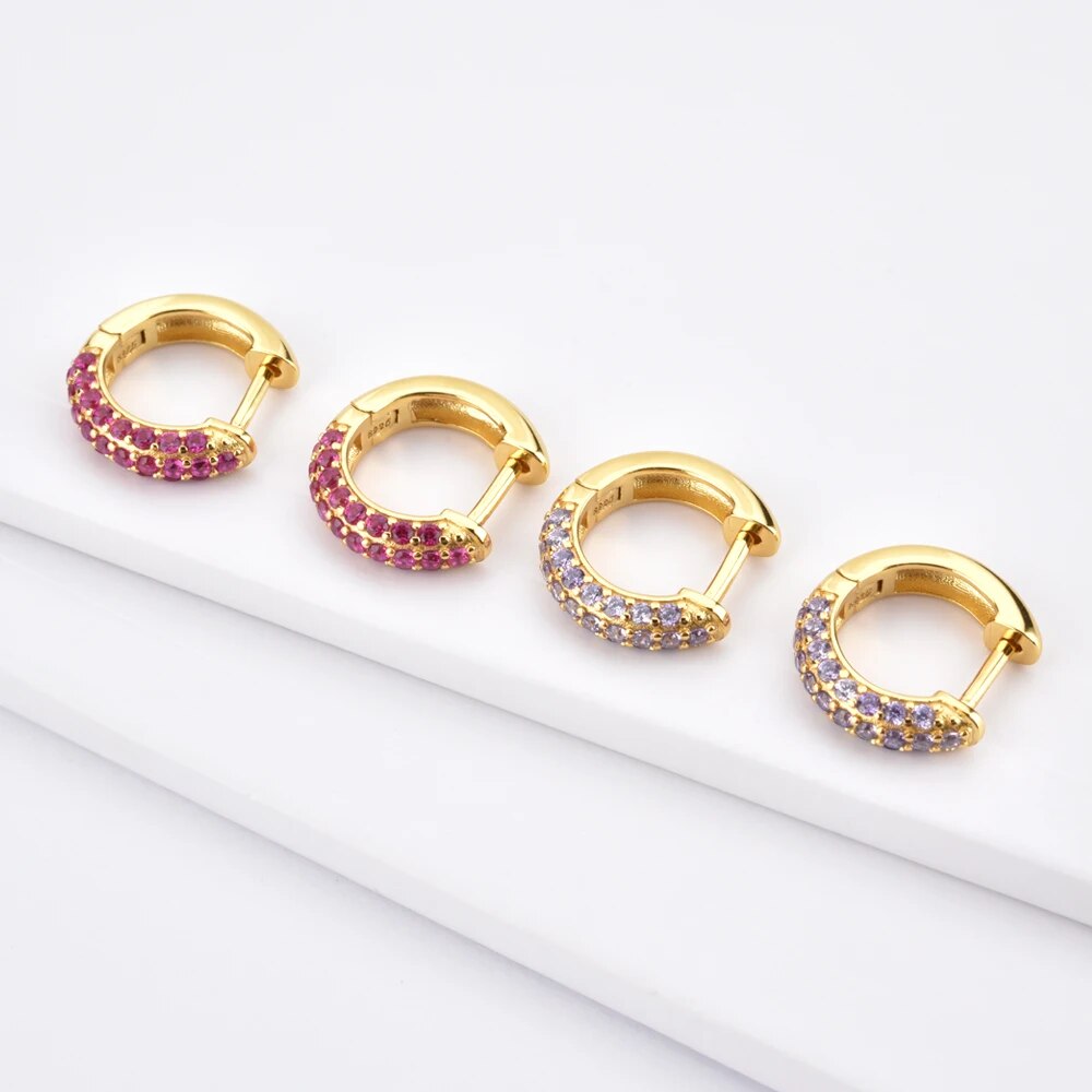 ANDYWEN 925 Sterling Silver Rose Red Purple Zircon Circle Hoops Round Women Luxury Crystal CZ Loops Piercing Ohrringe Jewelry