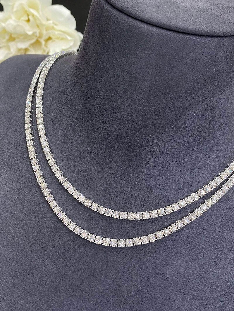 LUOWEND 18K White Gold Necklace Luxury Real Natural Diamond Elegant Tennis Necklace Minimalist Style Jewelry for Women Party