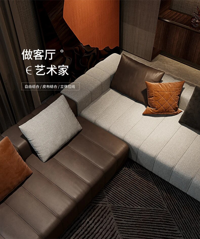 Italian luxury high-end villa sofa large piano key sofa leather minimalist down bag living room furniture