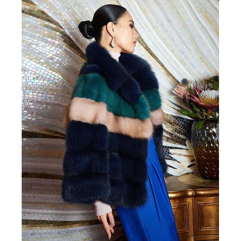 Women's Fur Coat 2223 Trend Natural Fur Short Mink Rainbow Fashion Outerwear Jackets Trench Coats New Outdoor Clothes Clothing