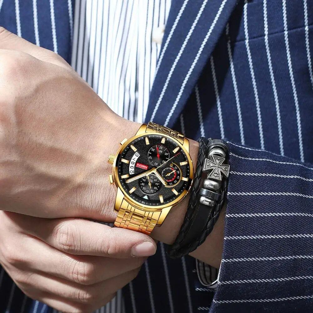NIBOSI Top Brand Quartz Watch Men Sports Watches Steel Military Calendar Clock Waterproof Gold 2023 Wristwatch Relogio Masculino