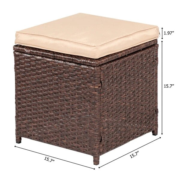 8 Piece Patio Furniture Set Outdoor Rattan Dining Table And Chair Brown Wood Grain Rattan Khaki Cushion Plastic Wood Surface
