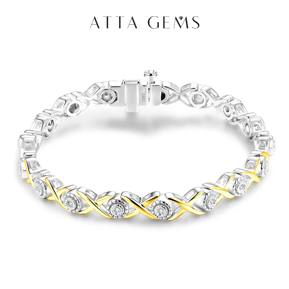 Solid 925 Silver 18K Gold Plated Tennis Bracelets for Women Round Moissanite 1.25mm Charm Luxury Bracelet for Engagement Gifts