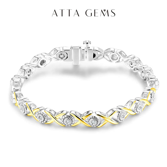 Solid 925 Silver 18K Gold Plated Tennis Bracelets for Women Round Moissanite 1.25mm Charm Luxury Bracelet for Engagement Gifts