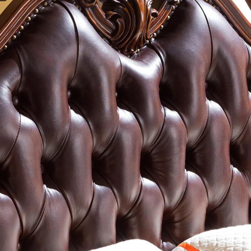 European-style Solid Wood Double Bed Wedding Bed American Furniture 1.8m Master Bedroom Leather Soft-covered Princess Bed