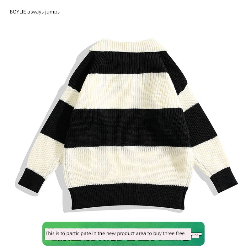 Polo Loose Color Matching Unique Design Sweater