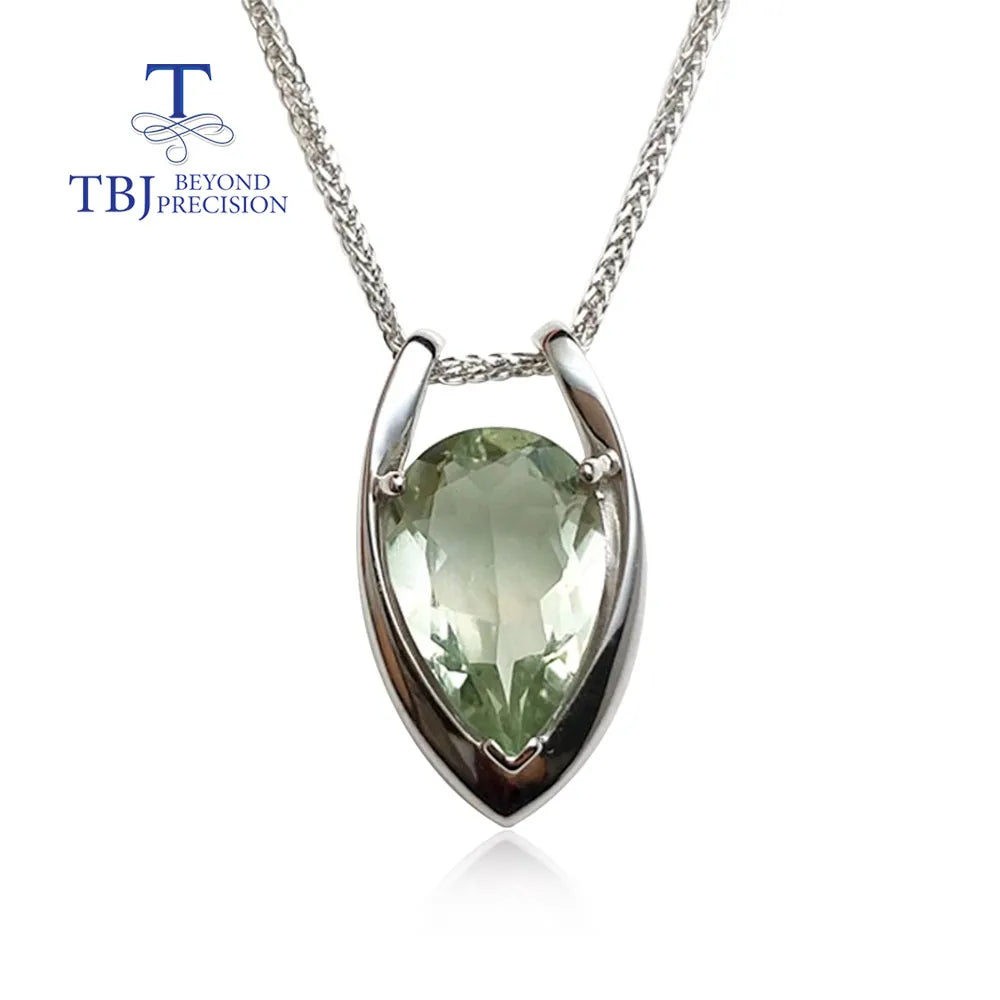 Hot sale V shape pendant 925 sterling silver with natural green amethyst fine jewelry for girls Black Friday & Christmas gift