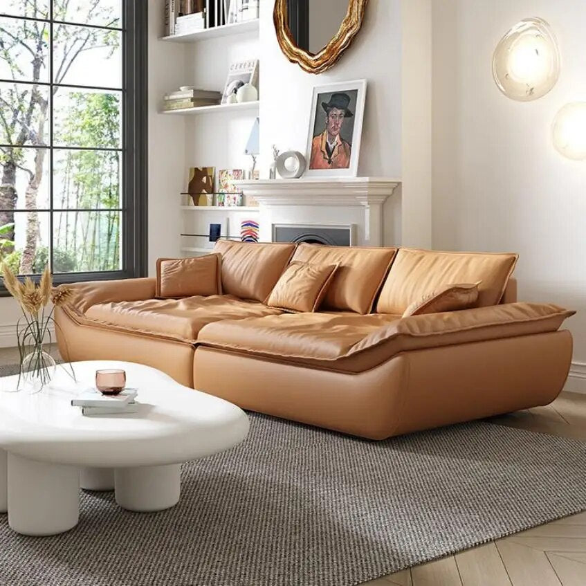Light Iuxury In-line Sofa Living Room Size Apartment Three-bit Minimalist Wabi-sabi Cream Wind Sailing Combination