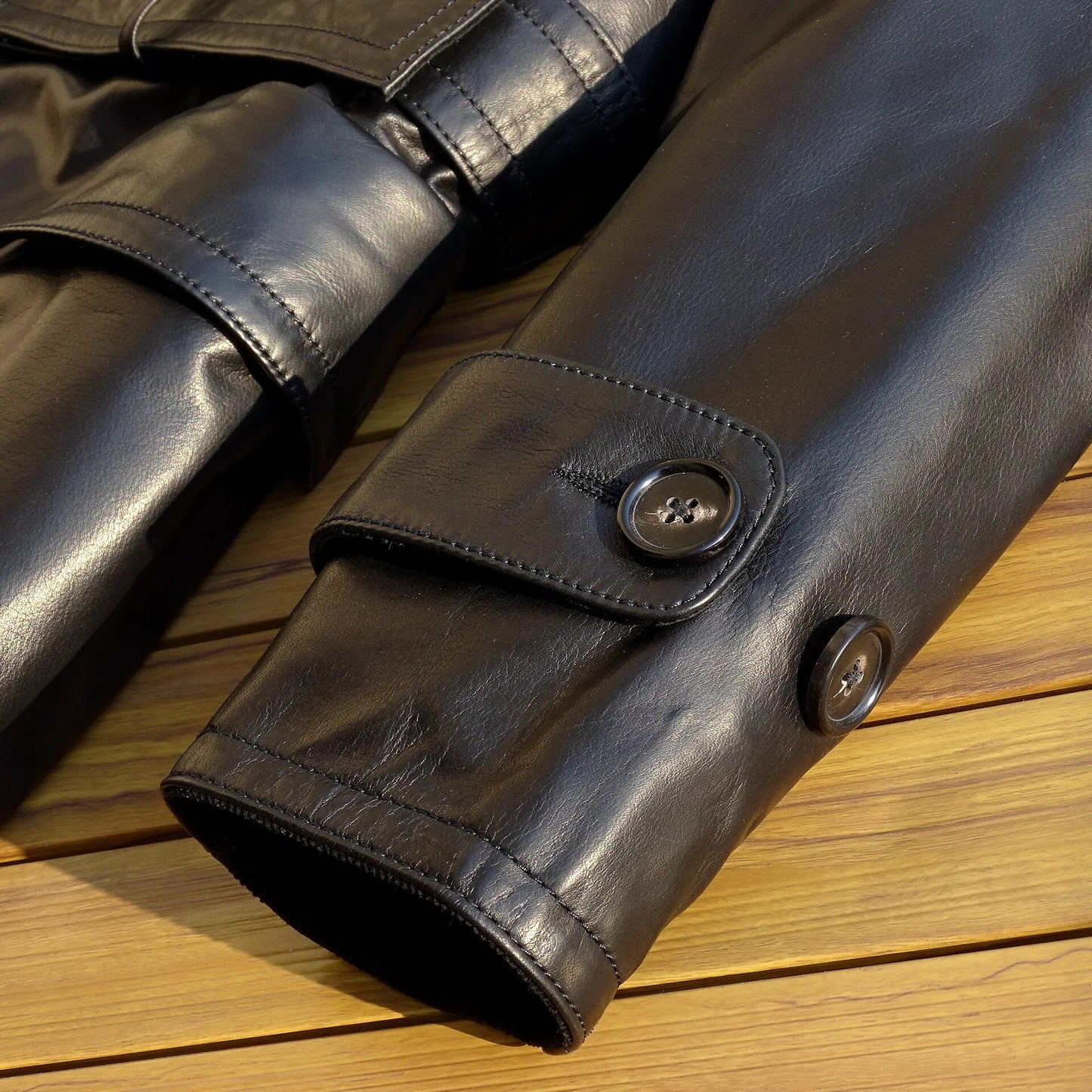 Genuine Leather Jacket for Men Shawl-Collar Slim Long Fit Military Business Style Cowhide Pea Coat Men's Winter Clothing