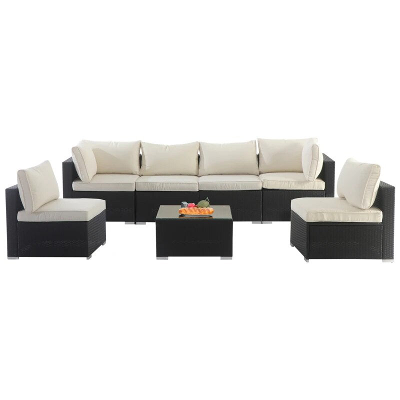 7 Pieces Patio Furniture Sets, Outdoor All Weather PE Rattan Wicker Lawn Conversation Sets,Garden Sofa Set with Coffee Table