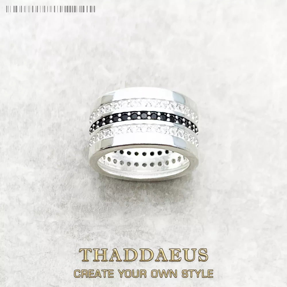 Entenity Ring Black & White Pave,Europe Style Glam Fashion Good Jewerly For Women Gift In 925 Sterling Silver