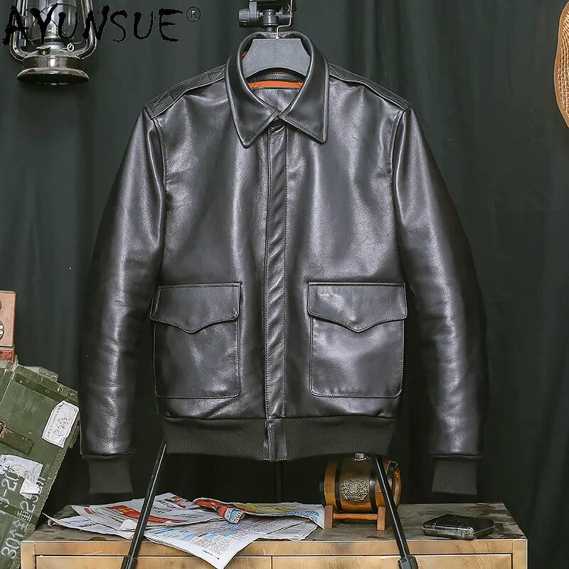 genuine cowhide leather jacket men clothing 2024 autumn coat man flight suit retro men's clothes hommes veste LXR553