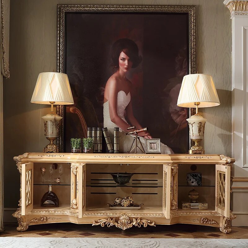 Calofia art collection French solid wood TV cabinets, living room, floor cabinets, villa furniture