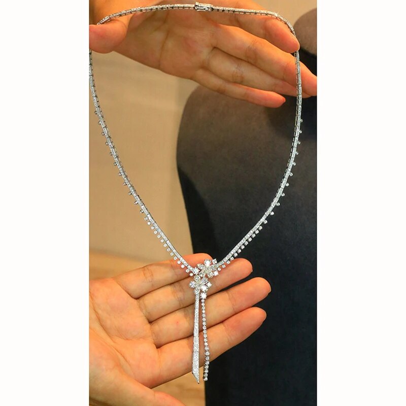 Aazuo Fine jewelry 18K  White Gold Natrual Diamond 6.7ct Luxury Flower Tennis Necklace Gift For Women Wedding Engagement Party