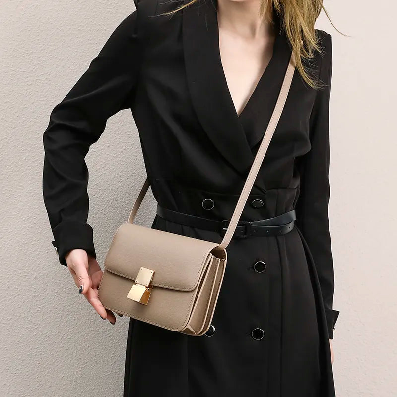 Factory Genuine Leather Ladies Tofu Bag Luxury Design Handbag Purse Small Shoulder Brand Bags Gray Crossbody Bags for Women 2023