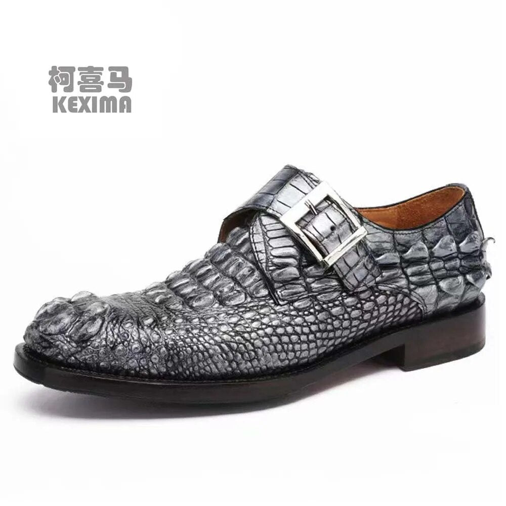 hulangzhishi new  leather sole lace-up  crocodile skin  Men's Shoes  manual  Rub color  Crocodile leather shoes man  Dress shoes