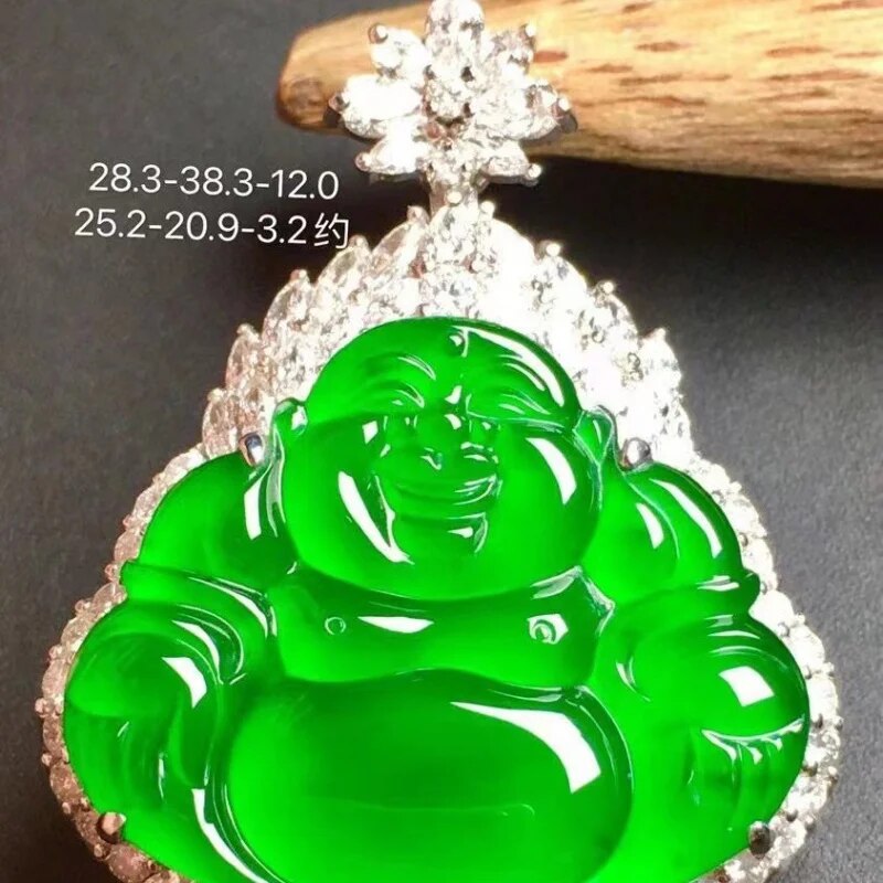 Jade Collection 18K Gold Diamond High Ice Green Buddha Pendant