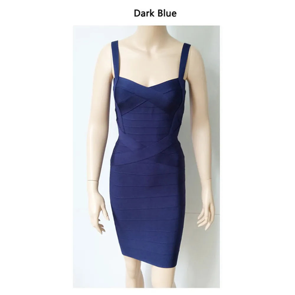 2023 New Women Sexy Spaghetti Strap Rayon HL Elastic Celebrity Bandage Dress Bodycon Mini Club Evening Party Dresses Drop Ship - KAISERINC