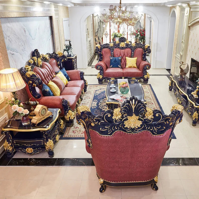 European-style Leather Extra-large Sofa Luxury Solid Wood Top Layer In Villa Hotel Lobby Modern Living Room Furniture