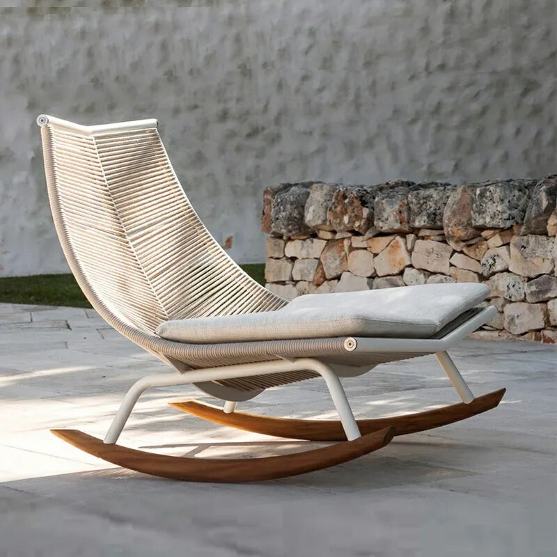 Single Outdoor Lazy Recliner Design Lounge Accent Rattan Comfy Living Room Chairs Rocking Reading Chaise Lounges Patio Furniture
