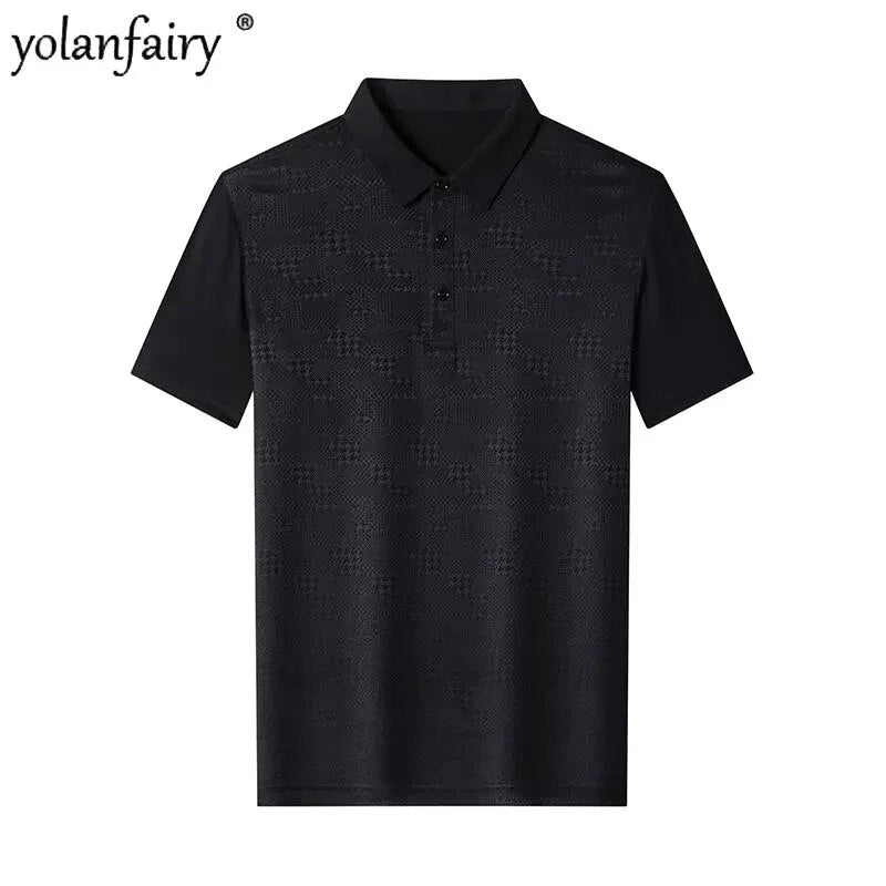 Summer 95% Mulberry Silk T Shirts for Men Tees Short Sleeved Polo Male Business Casual High-quality FCY3904