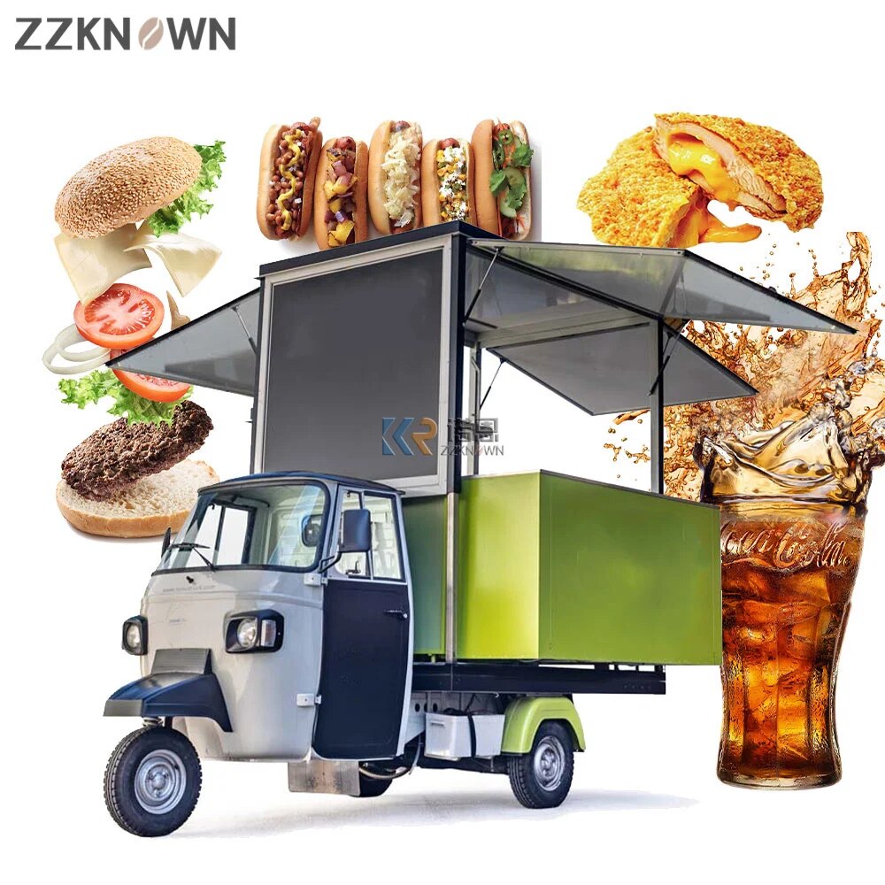 China Factory Mobile Food Tricycle 3 Wheels Electric Car Best Folding Coffee Piaggio Ape Food Truck
