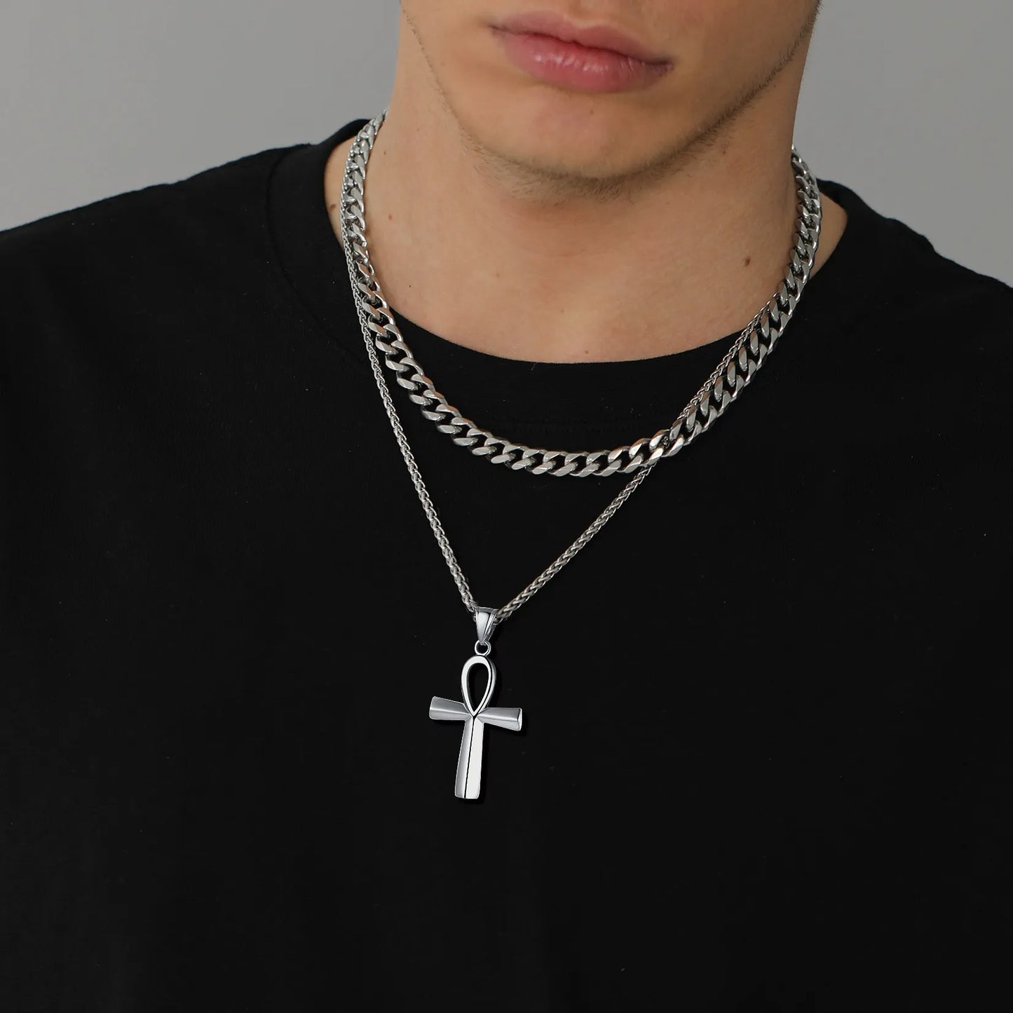 U7 Ankh Amulet Pendant The Key of the Nile Stainless Steel Necklace Chain For Men Egyptian Symbol  Life Cross Gifts Jewelry