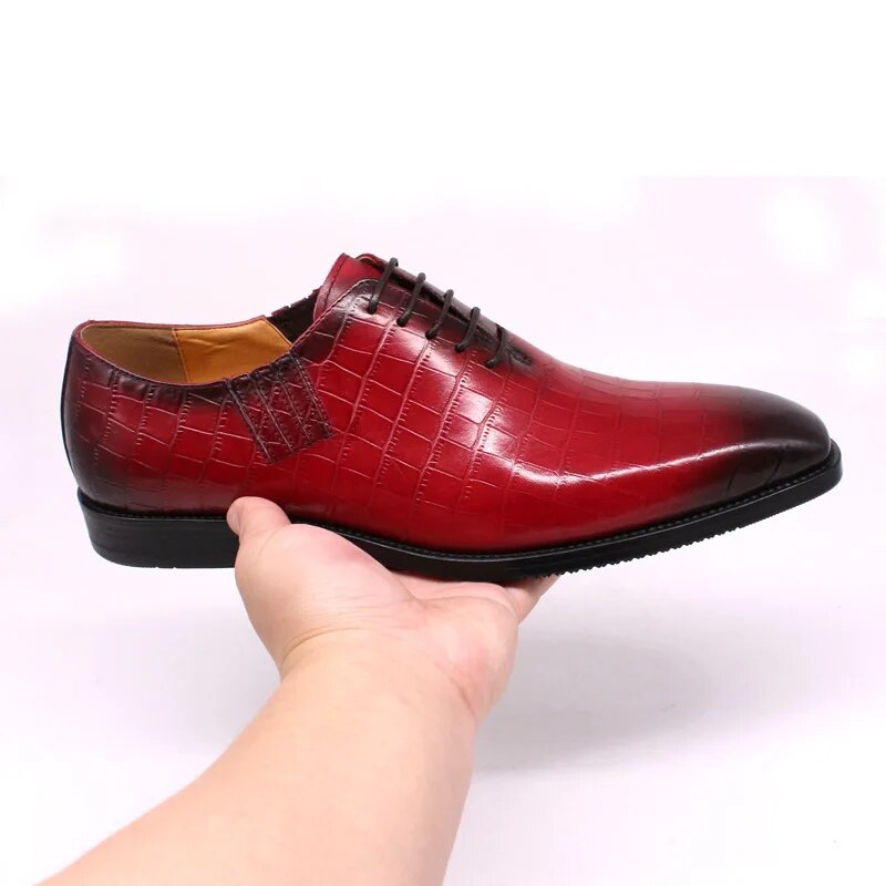Luxury Mens Oxford Dress Shoes Genuine Leather Alligator Print Men's Shoes Handmade Lace Up Whole Cut Formal Wedding Suit Shoes