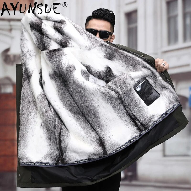 Man Jacket Winter Clothes Men Men's Clothing Real Mink Fur Coats Mens Hooded Parkas Male Fox Collar Chaqueta LXR808