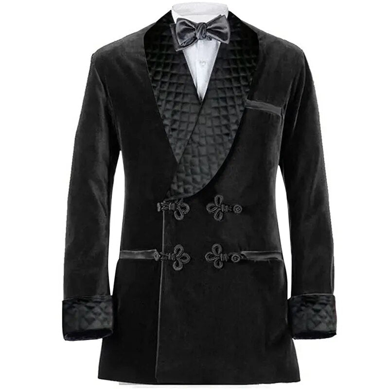 Purple Velvet Men Suit Jacket Shawl Lapel Long Blazer with Double Breasted Dinner Party Wedding Tuxedo Latest Designs Coat - KAISERINC
