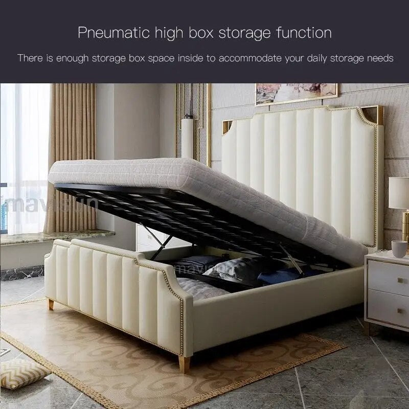 Nordic Modern Luxury Double Bed For Bedroom Furniture Sets Storage Leather Bad+Mattress+2 Nightstand