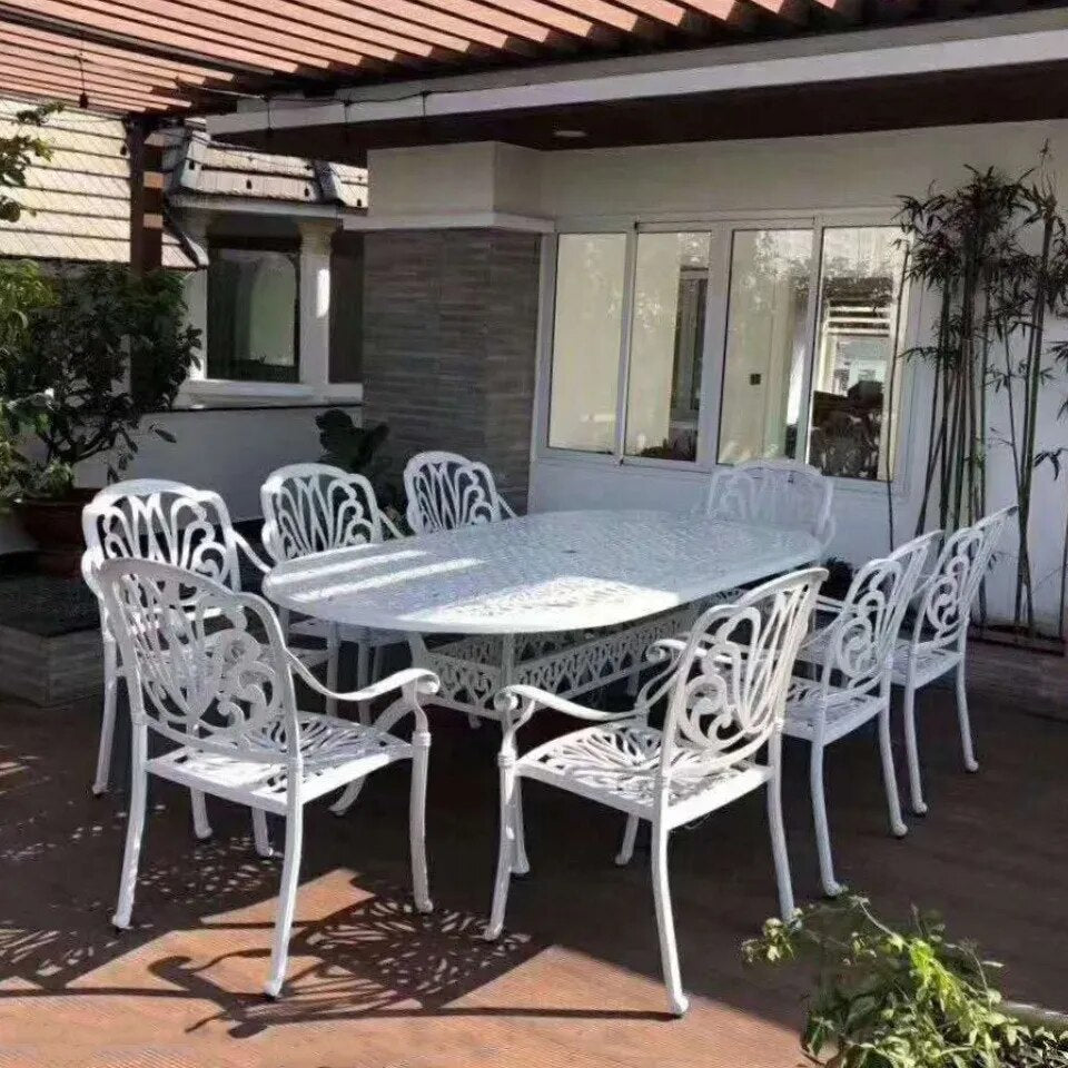 set of  9pcs outdoor furniture dining set solid aluminum oval table chairs backyard sets garden furniture set antrust waterproof