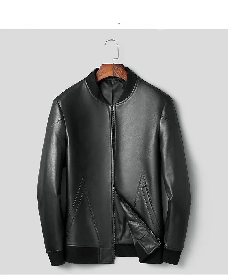 Men Jacket for Genuine Leather Short Real Sheepskin Baseball Style Coat Winter Slim-fit Jackets Chaquetas Para Hombre Cjk