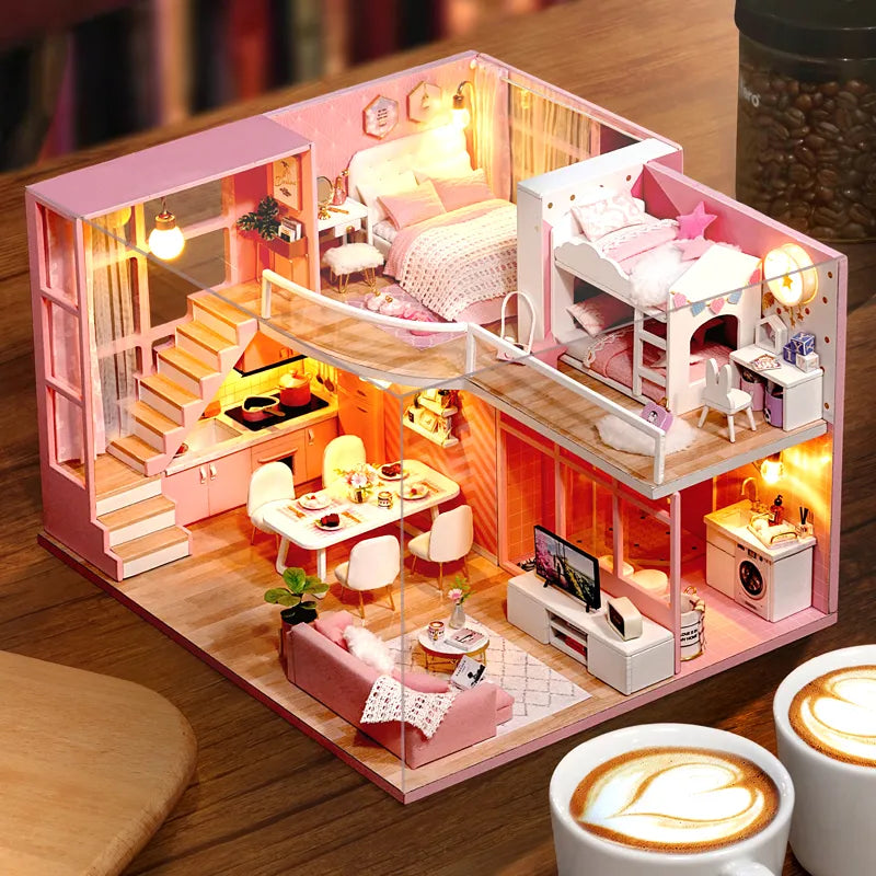 DIY Doll House Wooden Doll Houses Miniature Dollhouse Furniture Kit Diornama Toys Casa for Children Christmas Gift  L026