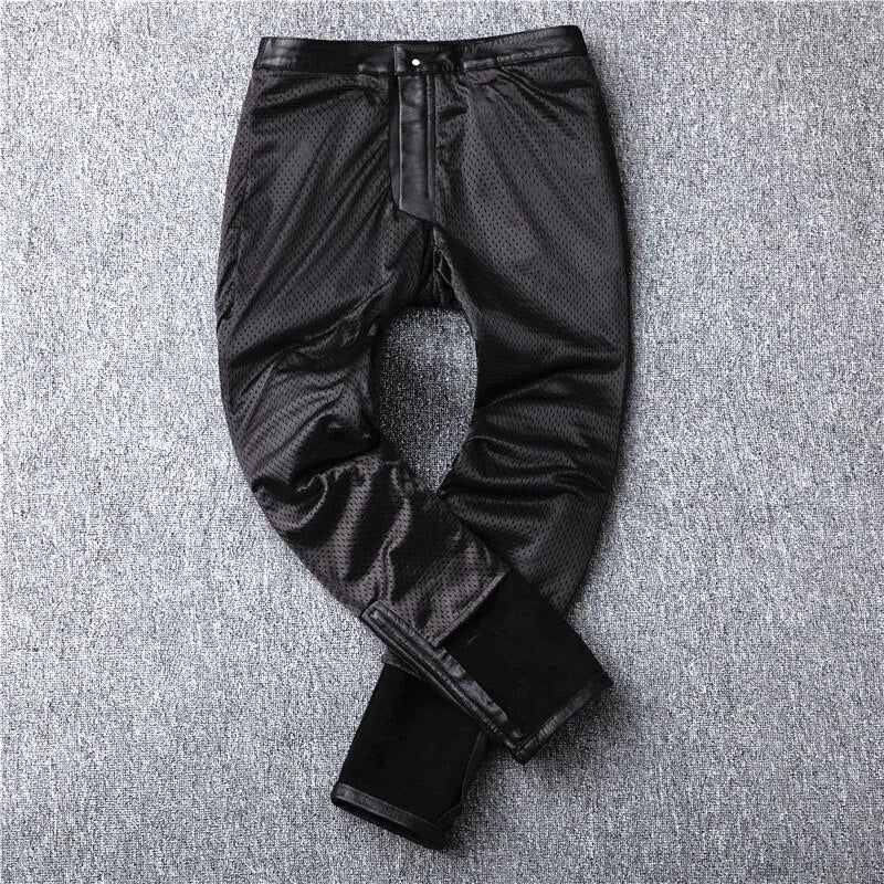 quality 2023 new high luxury brand real shipping.mens genuine leaher cargo pants.quality black Pro motor rider cow leather long