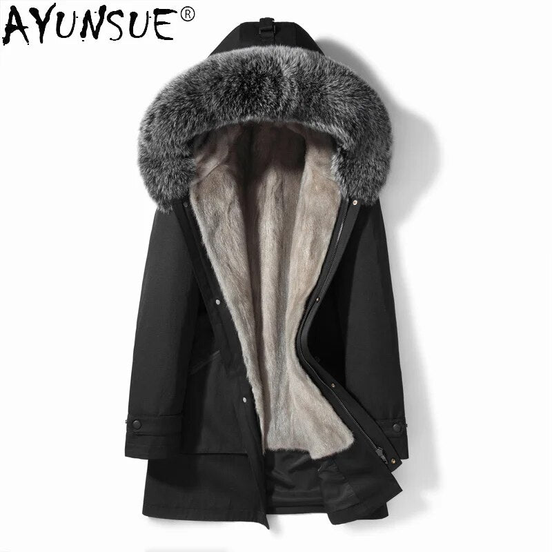 Man Jacket Winter Clothes Men Men's Clothing Real Mink Fur Coats Mens Hooded Parkas Male Fox Collar Chaqueta LXR808