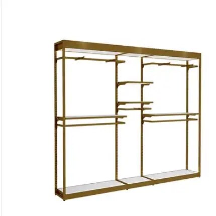 High-end stainless steel clothing store display rack Display rack floor-down gold light luxury brushed shirt men's store shelves