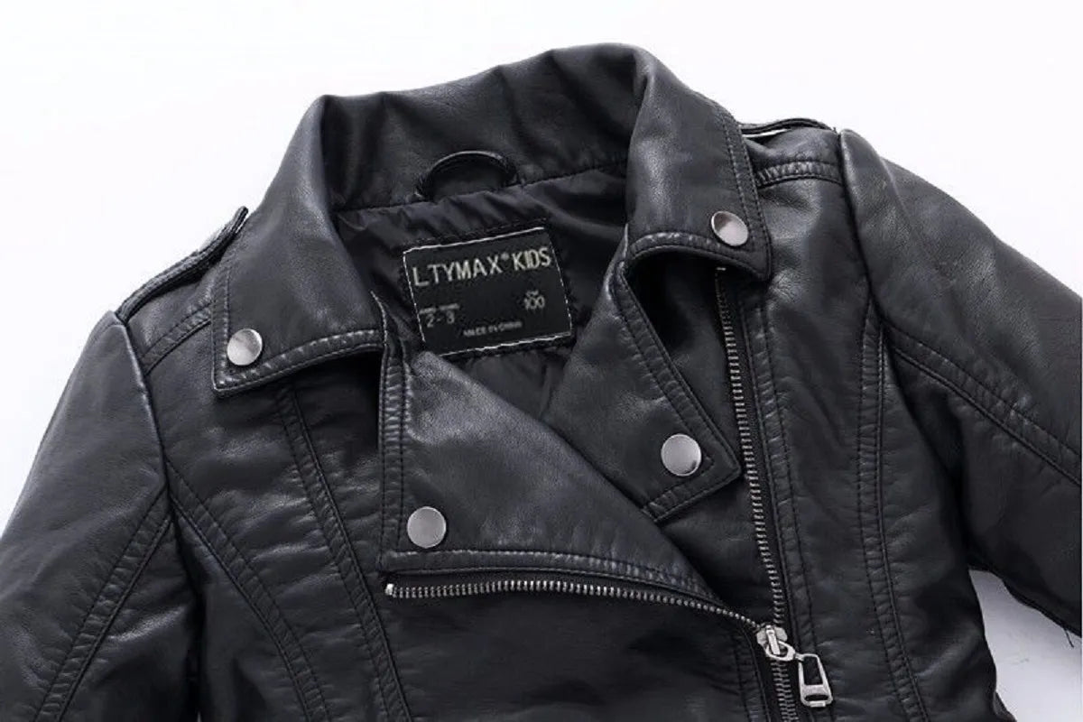 Brand Fashion Classic Girls Boys Black Motorcycle Leather Jackets Child Coat For Spring Autumn 2-14 Years - KAISERINC