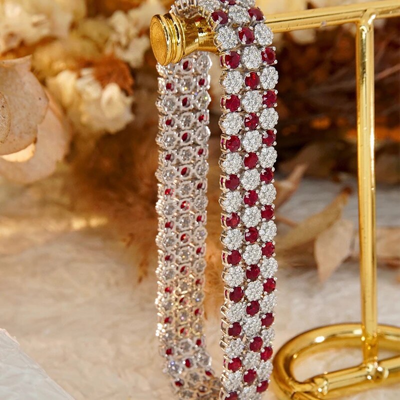 Aazuo Luxury Jewelry 18K Solid White Gold Real Diamonds Natural Ruby Line Tennis Bracelet Gifted For Women High Cass Banquet