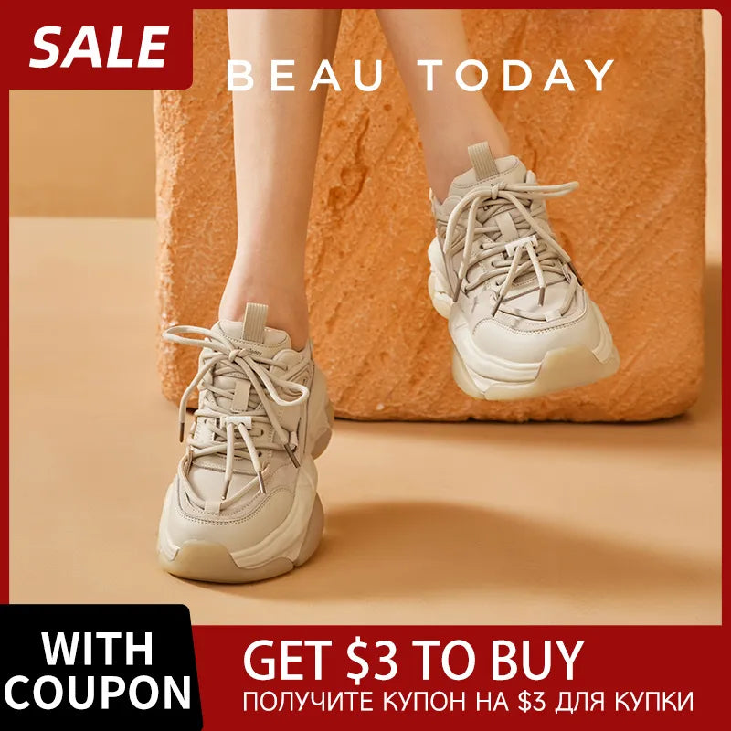 BeauToday Chunky Sneakers Women Suede Leather Lace-up Solid Fashion Breathable Ladies Shoes Thick Sole Trainers Handmade 29464