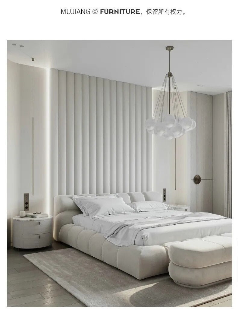 Living room furniture Italian minimalist double bed solar floor bed minimalist modern frosted cloth villa queen bed