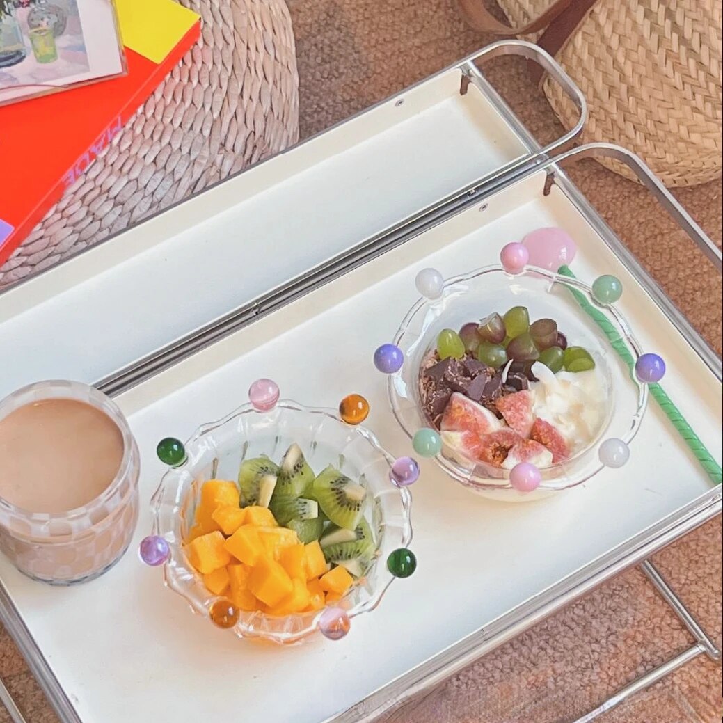 5inch glass bowl salad bowl cute Crown Bowl fruit plate Dish Snack Candy Cake Bowl Ice Cream Cup Microwave Oven Bakware