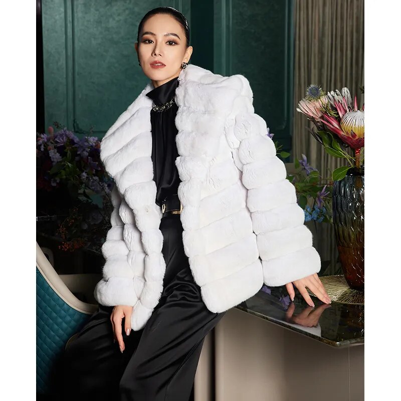 Women's Fur Coat 2223 Trend Natural Fur Long Mink White Hooded Outerwear Jackets Trench Coats New In Outdoor Clothes Clothing