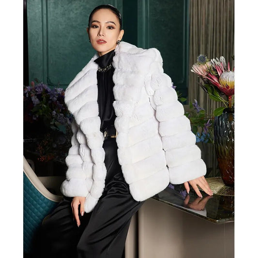 Women's Fur Coat 2223 Trend Natural Fur Long Mink White Hooded Outerwear Jackets Trench Coats New In Outdoor Clothes Clothing