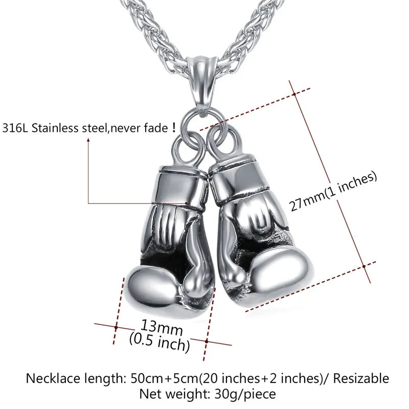 U7  Boxing Necklace for Man 24" Wheat Link Chain Gloves Stainless Steel Sport GYM Fitness Fighting Pendant Sporty Punk Jewelry