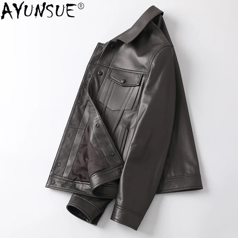 Men Clothing 2024 Men's Jacket Autumn Real Sheepskin Leather Jackets Short Clothes Korean Coat Ropa De Hombre LXR454