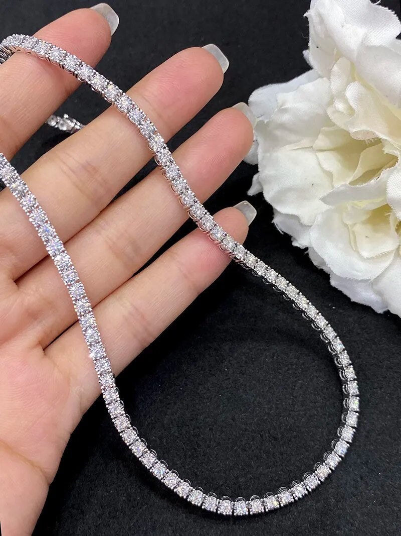 LUOWEND 18K White Gold Necklace Luxury Real Natural Diamond Elegant Tennis Necklace Minimalist Style Jewelry for Women Party