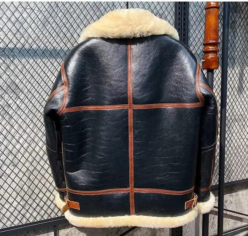 Luxury Men's Genuine Sheepskin Shearing Leather Coat Wool Liner Jacket with a Hood Thick Warm Pilot Clothing XXXXXXXL Size 60 62