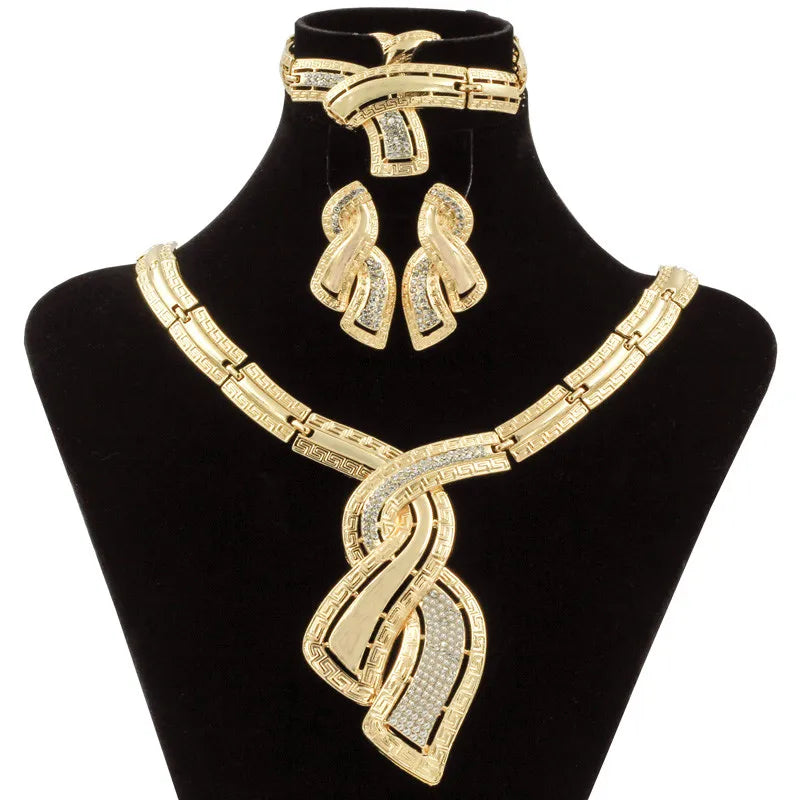 Fashion African Dubai Gold Color Jewelry Crystal Necklace for WomenHoop Earrings Italian Bridal Jewelry Sets Wedding Accessories
